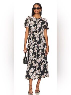 MINKPINK Black Maxi Dress with Pink & Cream Floral Print, NWOT Size S